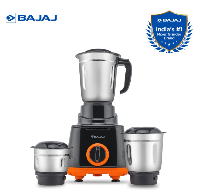 Bajaj Rex 500W Mixer Grinder with 3 Stainless Steel Jars